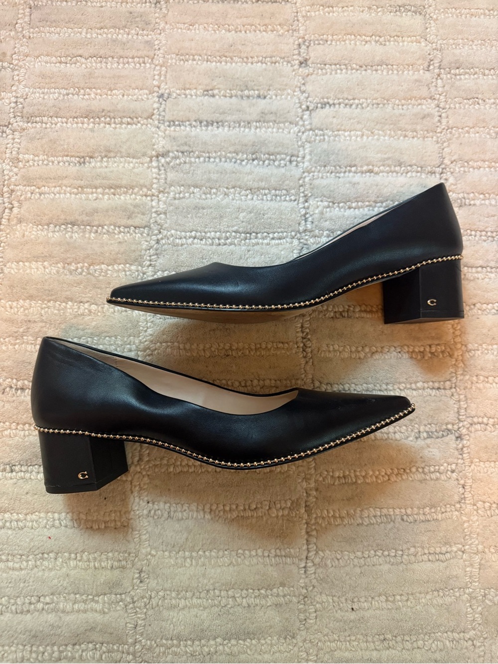 Coach Black Pointed-Toe Leather Flats with Stud Trim - Picture 4 of 8